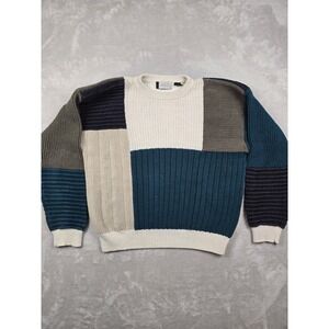 Vintage Villa Classico Sweater Mens L Patchwork Colorblock Heavyweight Crewneck